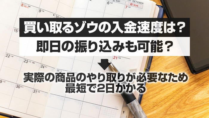 買い取るゾウの入金速度は？即日の振り込みも可能？